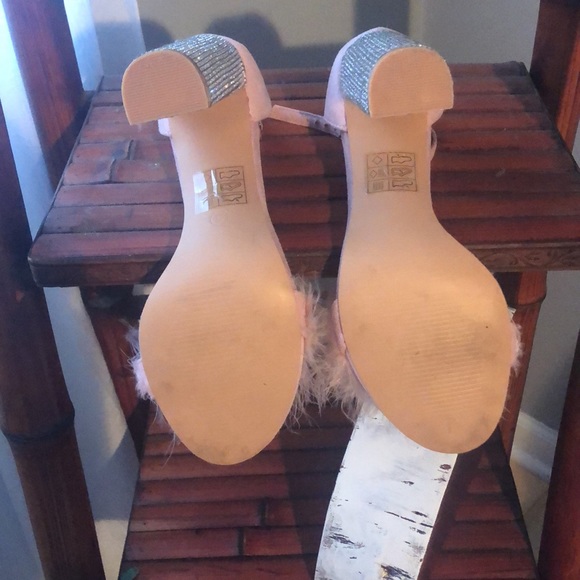 Missguided Pink Feather and Rhinestone Glitter block heels. Size 7 - Picture 4 of 6